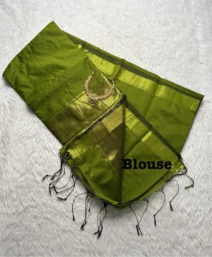 Maheswari silk cotton sarees with running blouse-Mehandhi green1