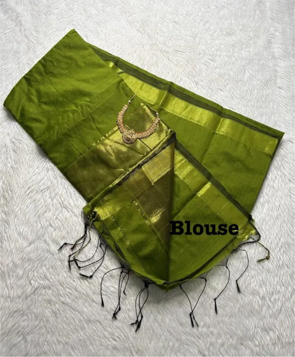 Maheswari silk cotton sarees with running blouse-Mehandhi green1