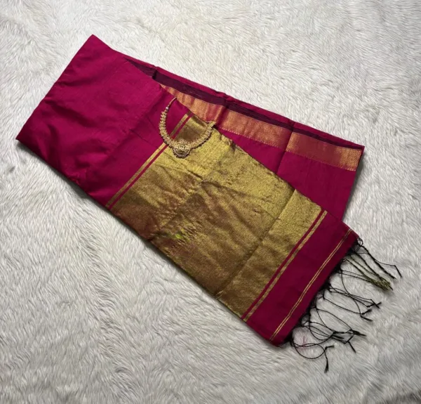 Maheswari silk cotton sarees with running blouse-Rani pink