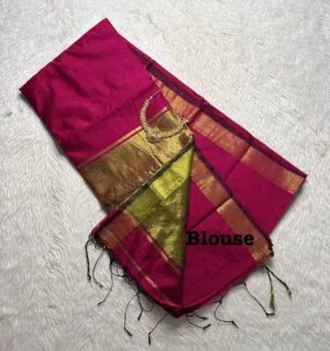 Maheswari silk cotton sarees with running blouse-Rani pink1