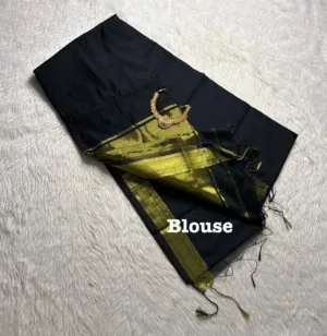 Maheswari silk cotton sarees with running blouse-Black1