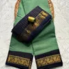 Madurai sungudi cotton Zari Check Contrast - Pista green with black - KRZCS