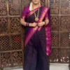 Madurai sungudi cotton Zari Check Contrast - Navy blue with Magenta Pink - KRZCS