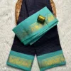 Madurai sungudi cotton Zari Check Contrast - Navy blue with Sea blue - KRZCS