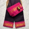 Madurai sungudi cotton Zari Check Contrast - Navy blue with Rani Pink - KRZCS