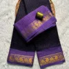 Madurai sungudi cotton Zari Check Contrast - Navy blue with Lavender - KRZCS