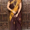 Madurai Sungudi 100 Count Wax print Sarees - Brown - Wax print