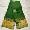 Madurai Sungudi 100 Count Wax print Sarees - Light green - Wax print