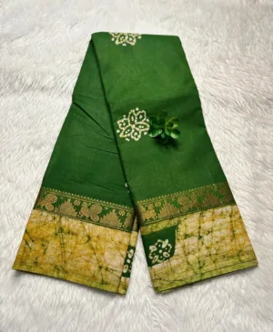 Madurai Sungudi 100 Count Wax print Sarees - Light green - Wax print
