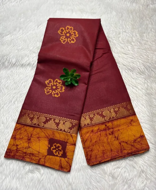 Madurai Sungudi 100 Count Wax print Sarees - Dark red - Wax print