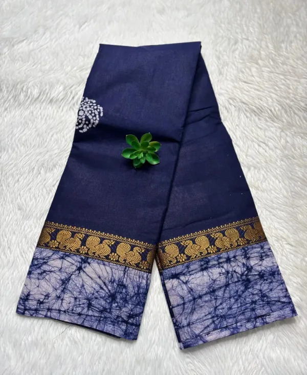 Madurai Sungudi 100 Count Wax print Sarees - Blue - Wax print