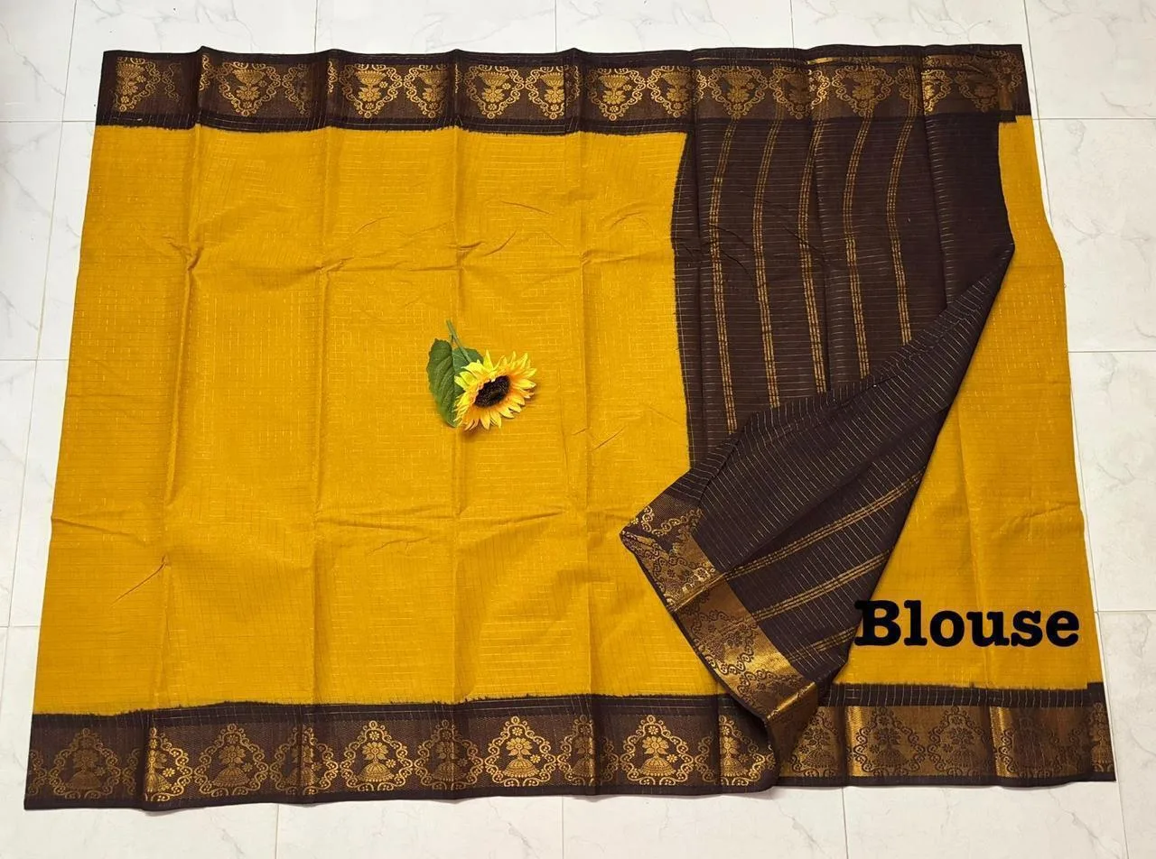Madurai sungudi Cotton Zari Check Contrast - Mustard yellow with Maroon (Running blouse)