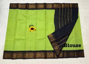 Madurai sungudi Cotton Zari Check Contrast - Parrot green with black (Running blouse)