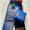 Sungudi Cotton Sarees - Vaseegara design 19 inch border - Navy blue with Sky blue