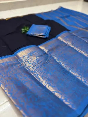 Sungudi Cotton Sarees - Vaseegara design 19 inch border - Navy blue with Sky blue2