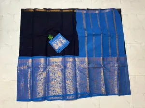 Sungudi Cotton Sarees - Vaseegara design 19 inch border - Navy blue with Sky blue1