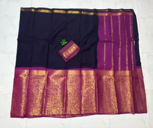 Sungudi Cotton Sarees - Vaseegara design 19 inch border - Navy blue with Lavender1