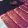 Sungudi Cotton Sarees - Vaseegara design 19 inch border - Navy blue with Lavender2