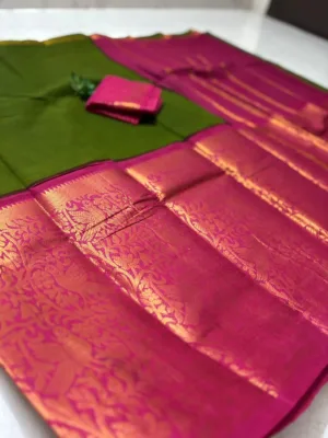 Sungudi Cotton Sarees - Vaseegara design 19 inch border - Mehandi green with pink2