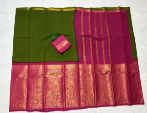 Sungudi Cotton Sarees - Vaseegara design 19 inch border - Mehandi green with pink1