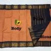Madurai sungudi Cotton Zari Check Contrast - Saffron with black (Running blouse)
