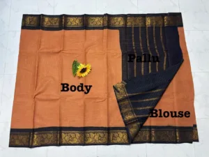 Madurai sungudi Cotton Zari Check Contrast - Saffron with black (Running blouse)