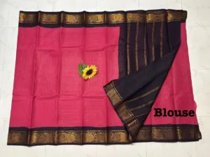 Madurai sungudi Cotton Zari Check Contrast - Rani pink with black (Running blouse)