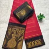 Madurai sungudi cotton Doll border Saree - Red with black