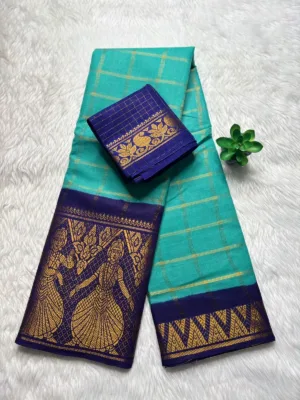 Madurai sungudi cotton Doll border Saree - Sea blue with Violet