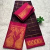 Madurai sungudi cotton Doll border Saree - Maroon with Rani pink
