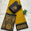 Madurai sungudi cotton Doll border Saree - Mustard yellow with black