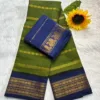 Madurai Sungudi cotton Veludhari contrast border Saree-Mehandi Green with Blue