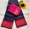 Madurai Sungudi cotton Veludhari contrast border Saree- Blue with pink