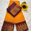 Madurai sungudi cotton mayuri - Yellow with Maroon - Small border