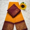 Madurai sungudi cotton mayuri - Yellow with Maroon(Peacock)- Small border