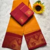 Madurai sungudi cotton mayuri - Yellow with red(Peacock) - Small border