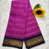 Madurai Sungudi Cotton Veludhari Contrast Border with running blouse - Magenta pink with blue
