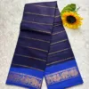 Madurai Sungudi Cotton Veludhari Contrast Border with running blouse - Dark blue with Ink blue