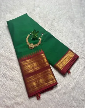 kanchi cotton saree with Running Blouse- Kanchi cotton- Maroon with black