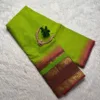 kanchi cotton saree with Running Blouse- Kanchi cotton- Parrot green with Brown