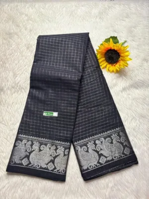Madurai sungudi Cotton Silver Zari - Black (Running blouse)