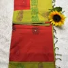 Acrylic print blended cotton sarees with mirror work - Red (Running blouse)