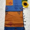 Acrylic print blended cotton sarees with mirror work -Mustard Yellow with Blue(Running blouse)