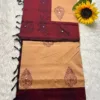 Acrylic print blended cotton sarees with mirror work - sandel (Running blouse)