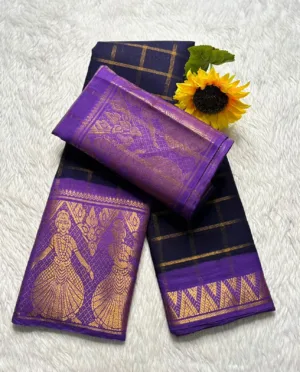 Madurai sungudi cotton Doll and Temple border Saree - Dark blue(Lavender)