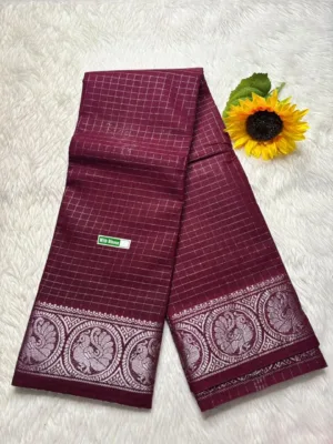 Madurai sungudi Cotton Silver Zari - Maroon (Running blouse)