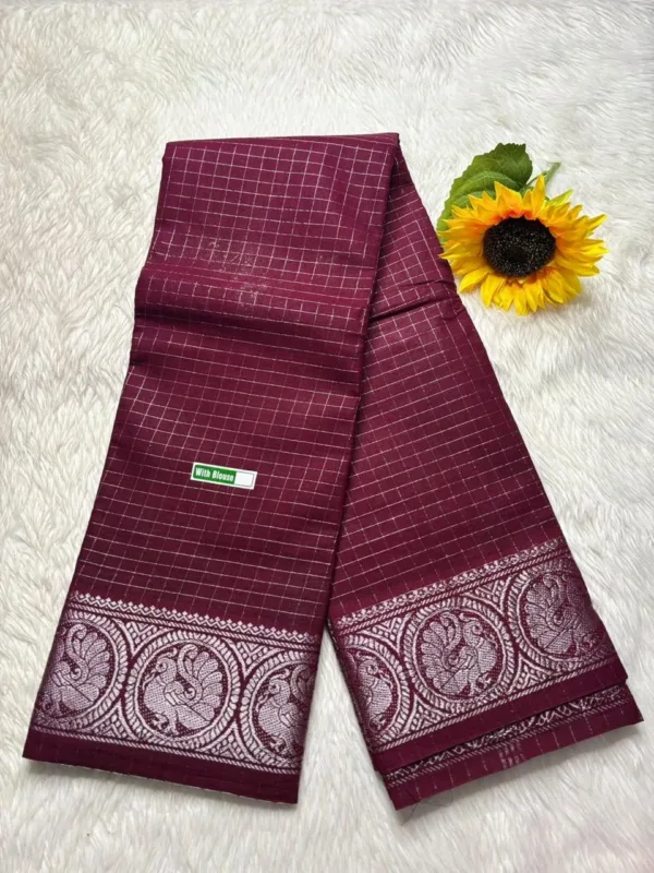 Madurai sungudi Cotton Silver Zari - Maroon (Running blouse)