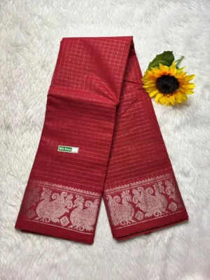 Madurai sungudi Cotton Silver Zari - Red (Running blouse)