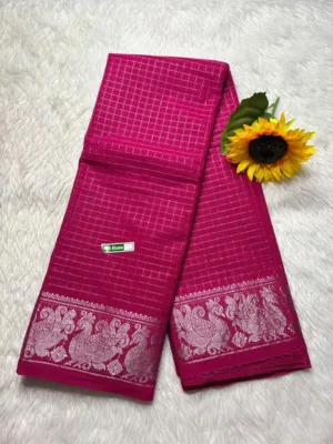 Madurai sungudi Cotton Silver Zari - Rani pink (Running blouse)