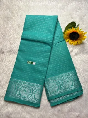 Madurai sungudi Cotton Silver Zari - Sea blue (Running blouse)